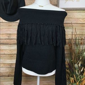Off Shoulder Fringe Sweater